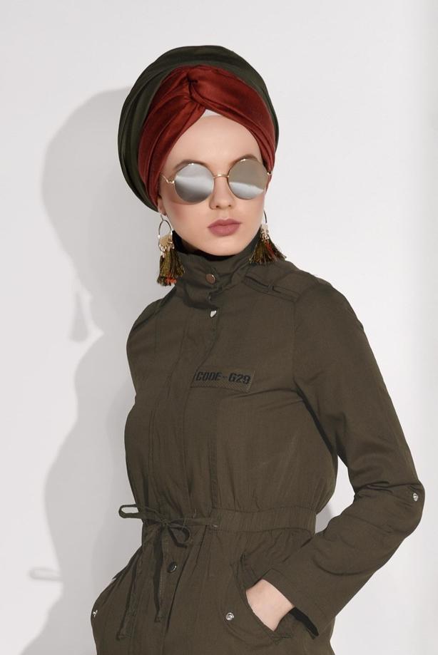 Hijab-Kleidung  BELİ BÜZGÜLÜ SPOR TRENÇKOT 5008 - TRENDTESETTÜR