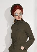 Tesettür giyim HAKİ BELİ BÜZGÜLÜ SPOR TRENÇKOT 5008