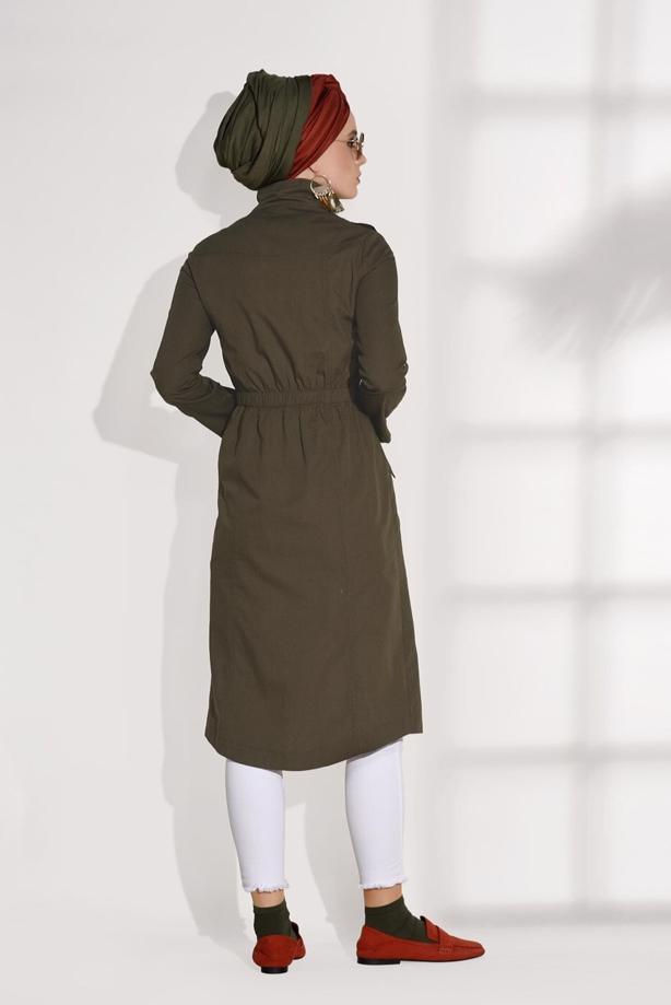 Hijab-Kleidung  BELİ BÜZGÜLÜ SPOR TRENÇKOT 5008 - TRENDTESETTÜR