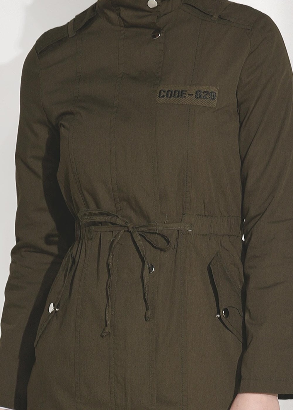 Tesettür giyim HAKİ BELİ BÜZGÜLÜ SPOR TRENÇKOT 5008