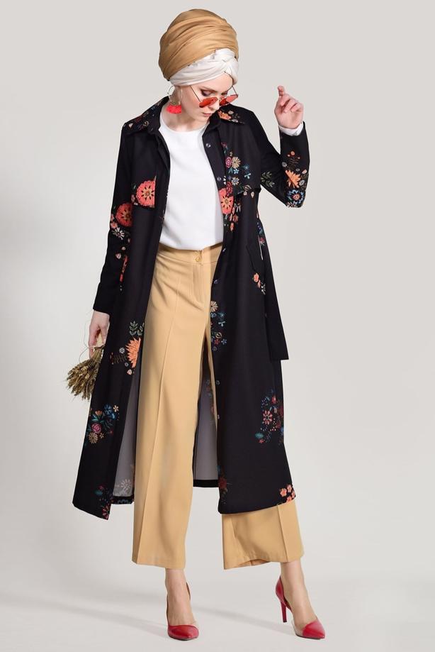 Vêtements hijab  FLORAL TRENCHCOAT T 7718 - TRENDTESETTÜR