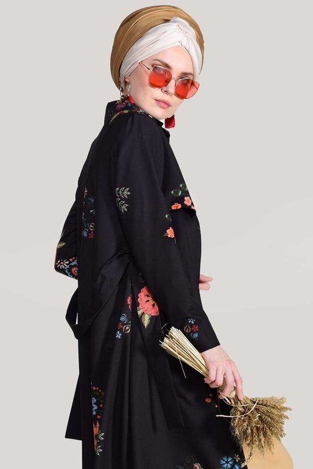 Vêtements hijab  FLORAL TRENCHCOAT T 7718 - TRENDTESETTÜR