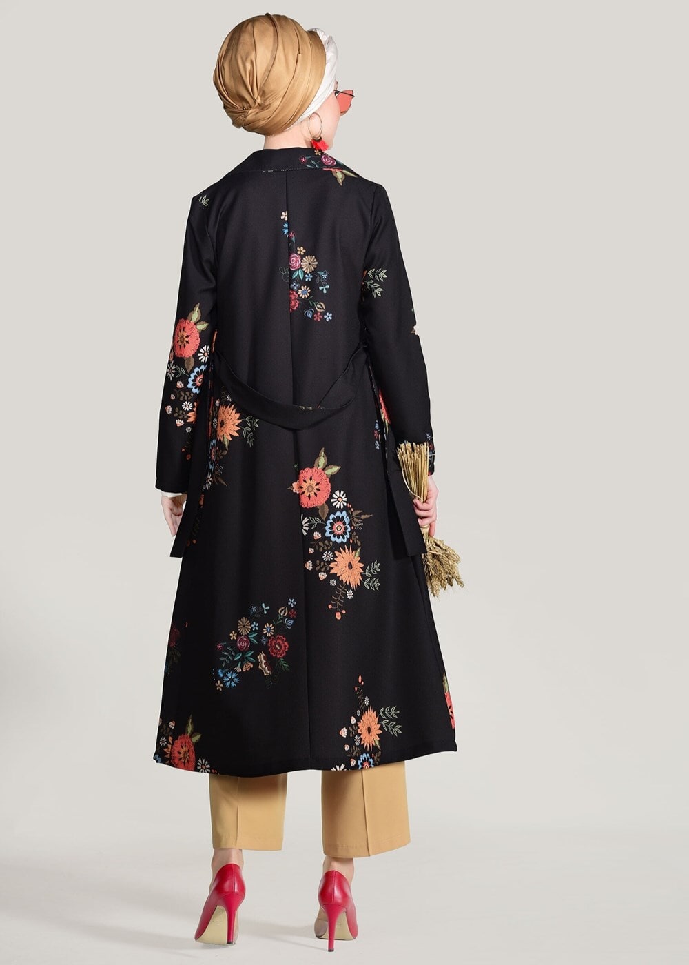Vêtements hijab NOIR  TRENCH IMPRIMÉ FLORAL T 7718