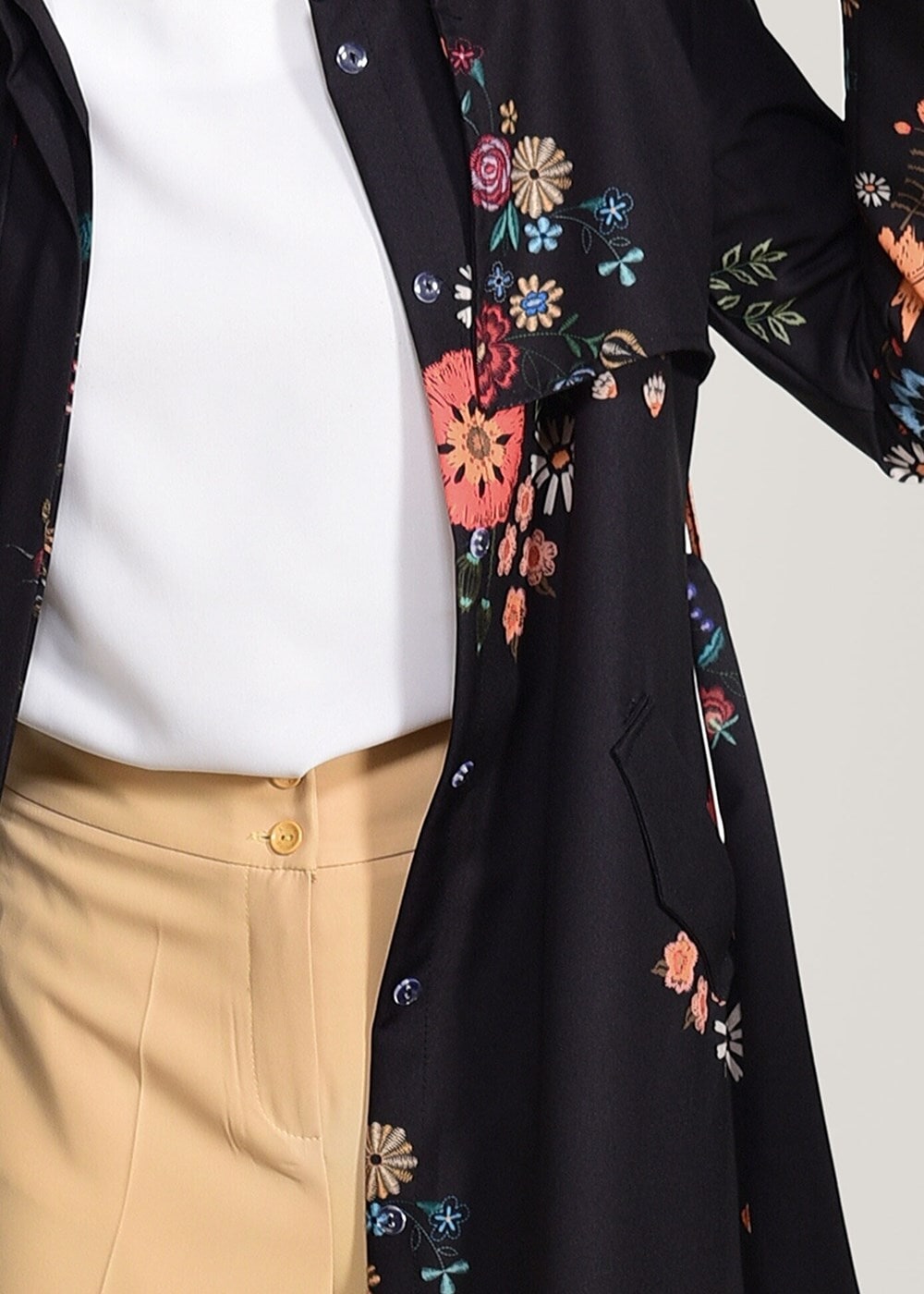 Vêtements hijab NOIR  TRENCH IMPRIMÉ FLORAL T 7718