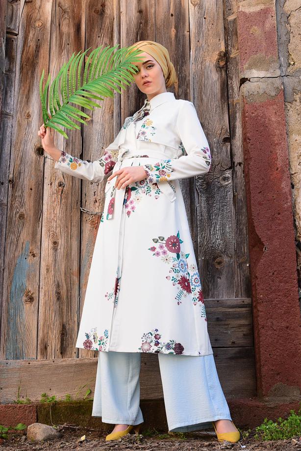 Vêtements hijab  FLORAL TRENCHCOAT T 7718 - TRENDTESETTÜR