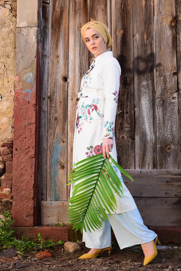 Vêtements hijab  FLORAL TRENCHCOAT T 7718 - TRENDTESETTÜR