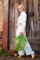 Vêtements hijab CRÈME  TRENCH IMPRIMÉ FLORAL T 7718