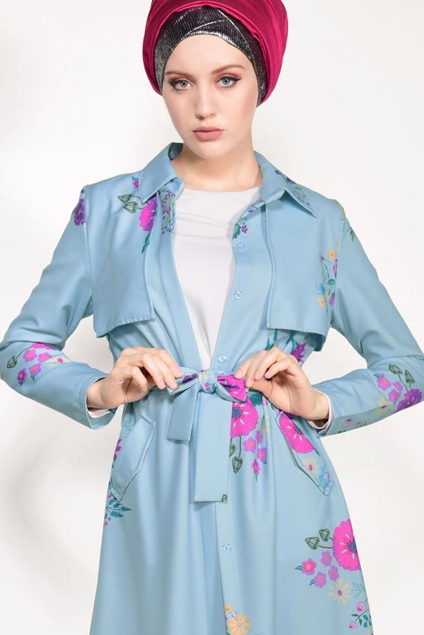 Vêtements hijab  FLORAL TRENCHCOAT T 7718 - TRENDTESETTÜR