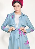 Vêtements hijab BLEU  TRENCH IMPRIMÉ FLORAL T 7718
