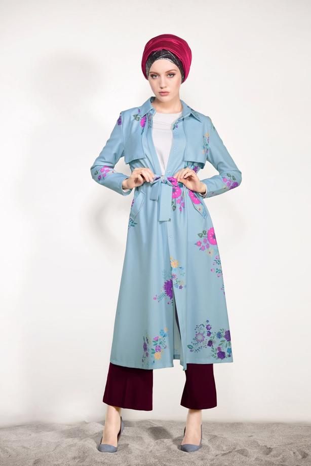 Vêtements hijab  FLORAL TRENCHCOAT T 7718 - TRENDTESETTÜR