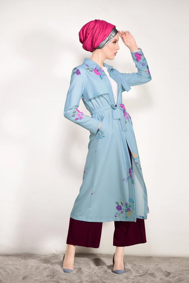 Vêtements hijab  FLORAL TRENCHCOAT T 7718 - TRENDTESETTÜR