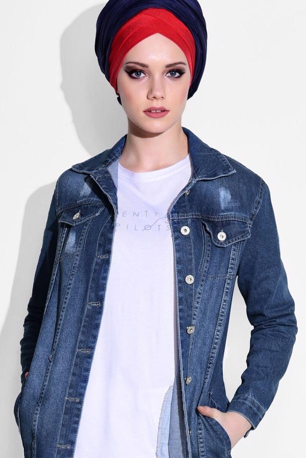 Hijab-Kleidung  T 9115 Lvr- Denim Trençkot - TRENDTESETTÜR