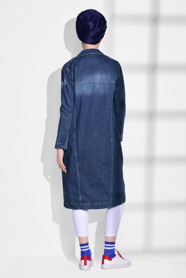 Hijab-Kleidung  T 9115 Lvr- Denim Trençkot - TRENDTESETTÜR