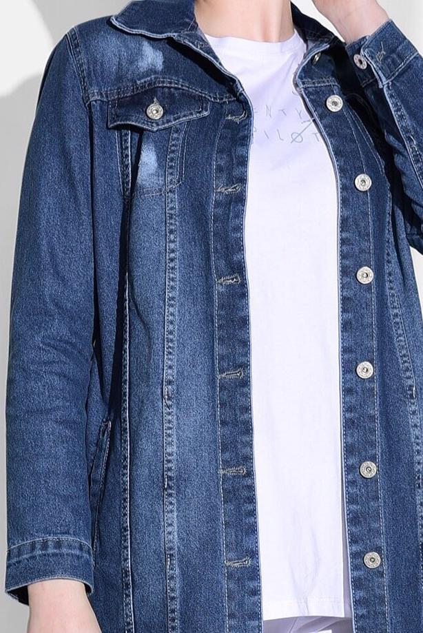Hijab-Kleidung  T 9115 Lvr- Denim Trençkot - TRENDTESETTÜR