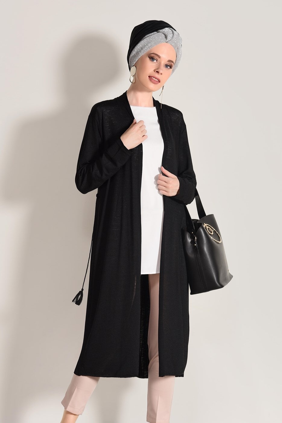 Vêtements hijab NOIR CARDIGAN PLISSÉ DÉTAILLÉ 031632