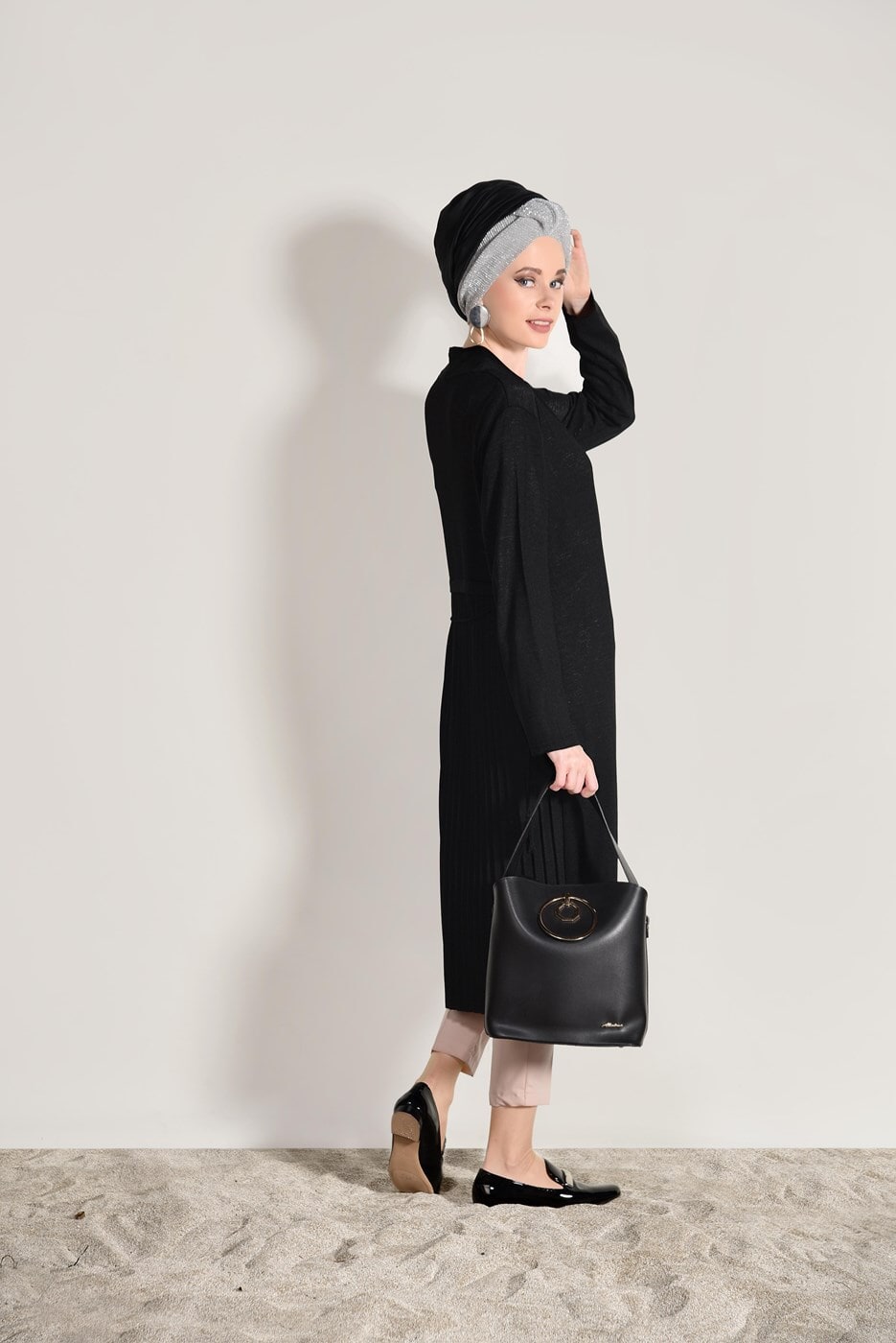 Vêtements hijab NOIR CARDIGAN PLISSÉ DÉTAILLÉ 031632