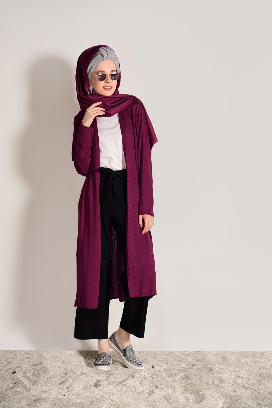 Vêtements hijab FUCHSIA CARDIGAN PLISSÉ DÉTAILLÉ 031632
