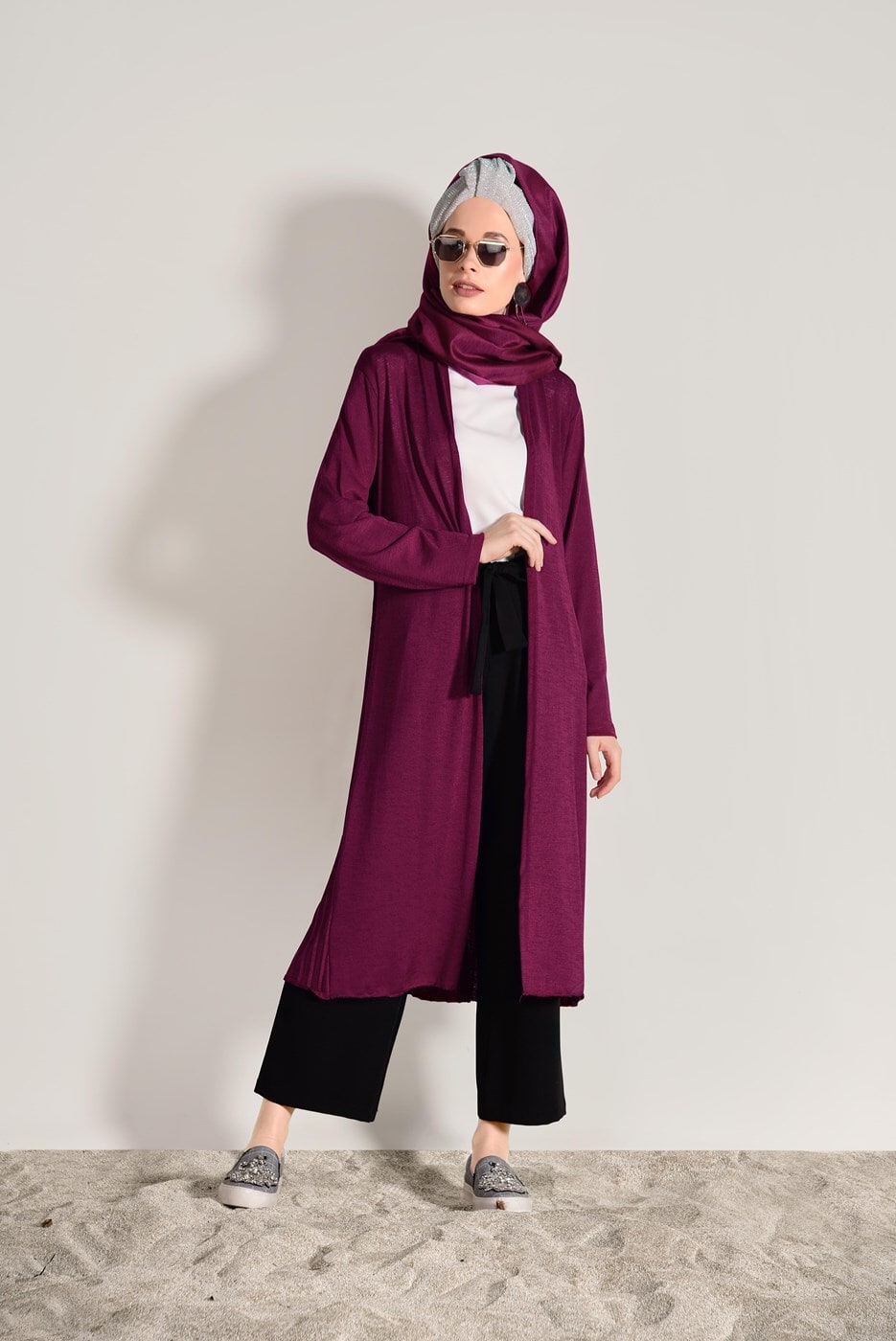 Vêtements hijab FUCHSIA CARDIGAN PLISSÉ DÉTAILLÉ 031632