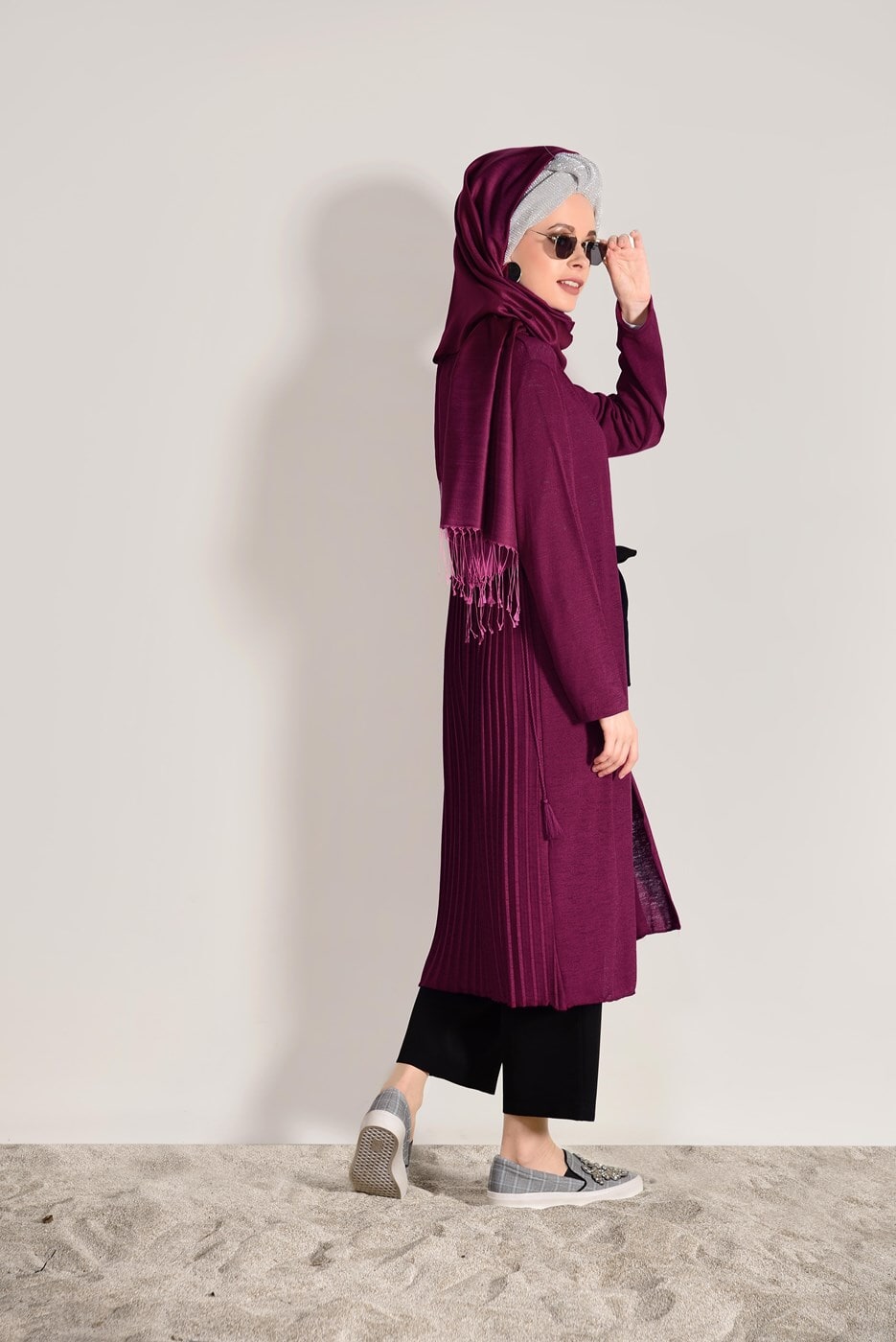 Vêtements hijab FUCHSIA CARDIGAN PLISSÉ DÉTAILLÉ 031632