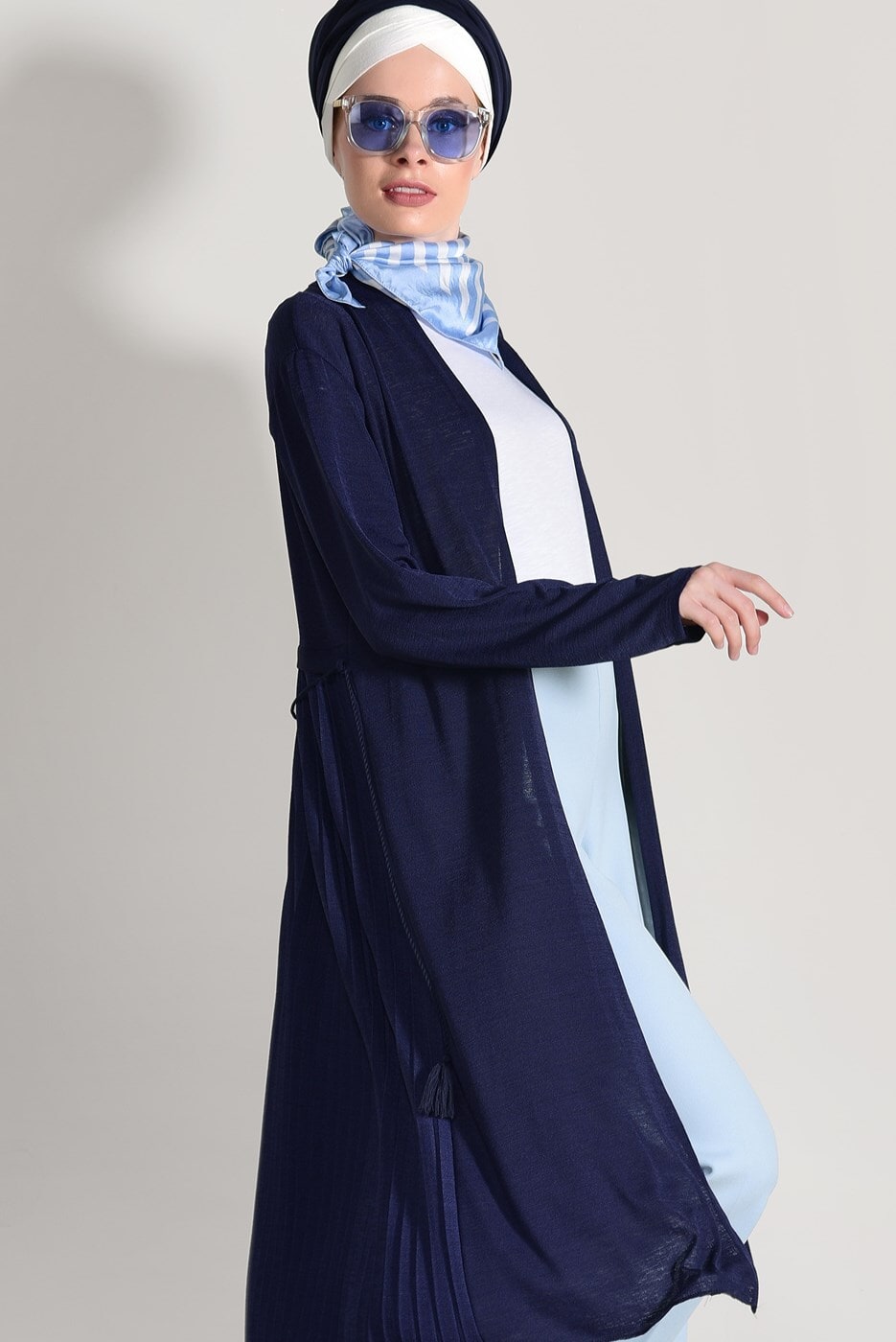 Vêtements hijab BLEU MARINE CARDIGAN PLISSÉ DÉTAILLÉ 031632