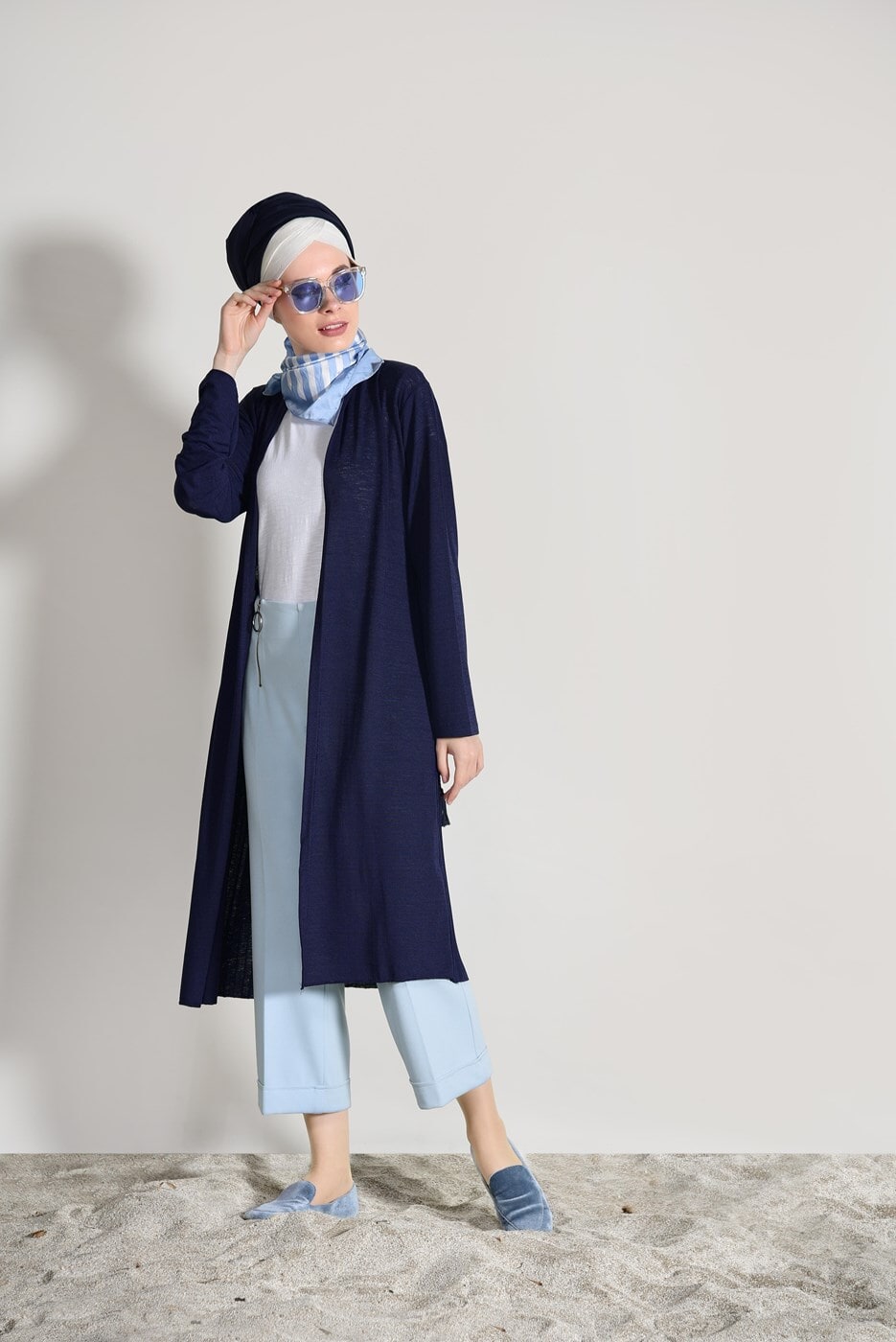 Vêtements hijab BLEU MARINE CARDIGAN PLISSÉ DÉTAILLÉ 031632