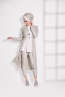 Hijab clothing BEIGE PLEAT DETAILED CARDIGAN 031632 