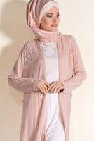 Tesettür giyim PUDRA İNCİ DETAYLI HIRKA 200832 