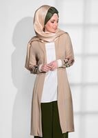 Vêtements hijab BEIGE T 19102 Lafaba- Kol Kısmı Nakış Detaylı Penye Hırka