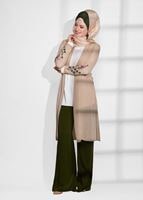 Vêtements hijab BEIGE T 19102 Lafaba- Kol Kısmı Nakış Detaylı Penye Hırka