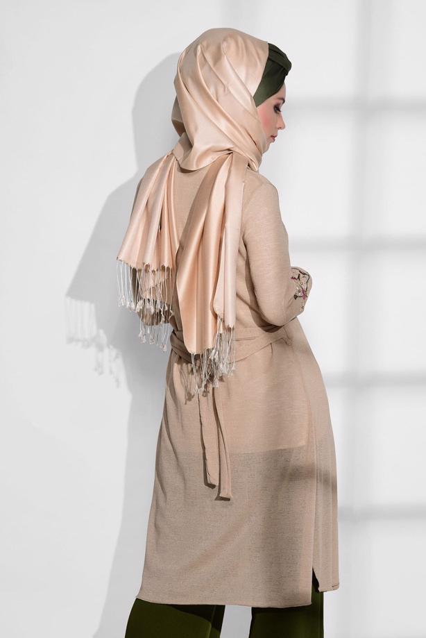 Vêtements hijab  T 19102 Lafaba- Kol Kısmı Nakış Detaylı Penye Hırka - TRENDTESETTÜR