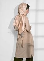 Vêtements hijab BEIGE T 19102 Lafaba- Kol Kısmı Nakış Detaylı Penye Hırka