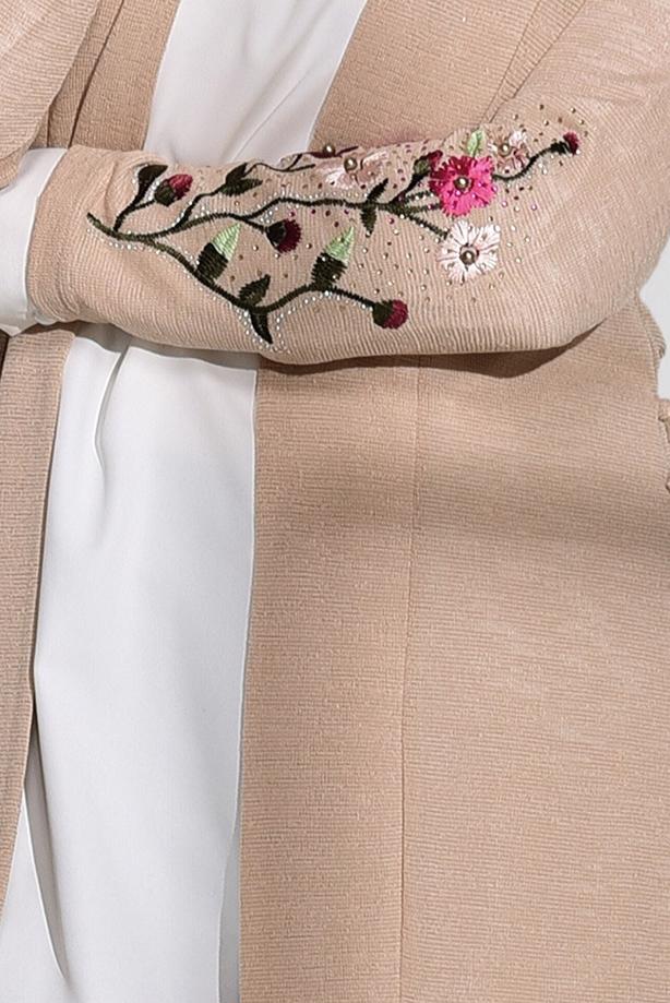 Vêtements hijab  T 19102 Lafaba- Kol Kısmı Nakış Detaylı Penye Hırka - TRENDTESETTÜR