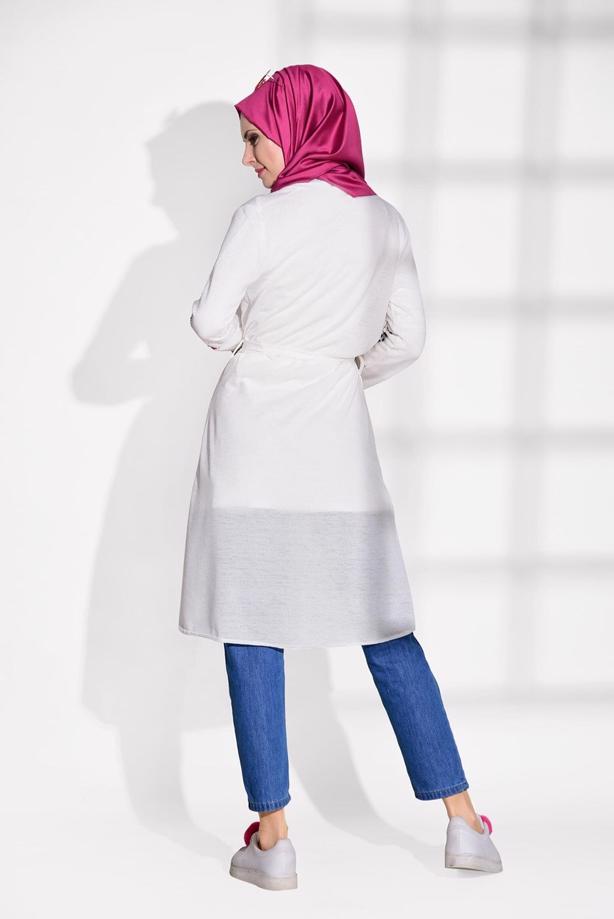 Hijab clothing  T 19102 Lafaba- Kol Kısmı Nakış Detaylı Penye Hırka - TRENDTESETTÜR