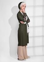 Vêtements hijab KAKI T 19102 Lafaba- Kol Kısmı Nakış Detaylı Penye Hırka
