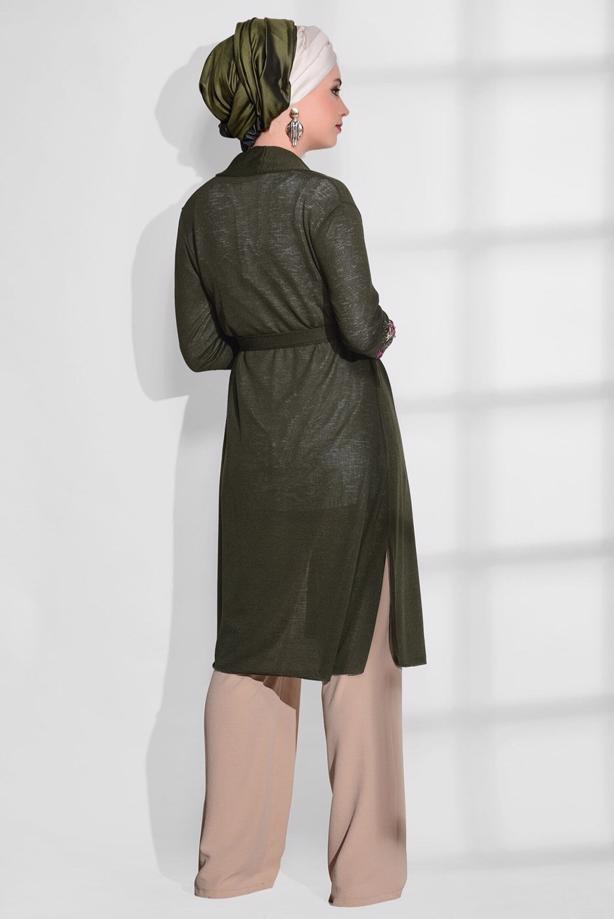 Vêtements hijab  T 19102 Lafaba- Kol Kısmı Nakış Detaylı Penye Hırka - TRENDTESETTÜR