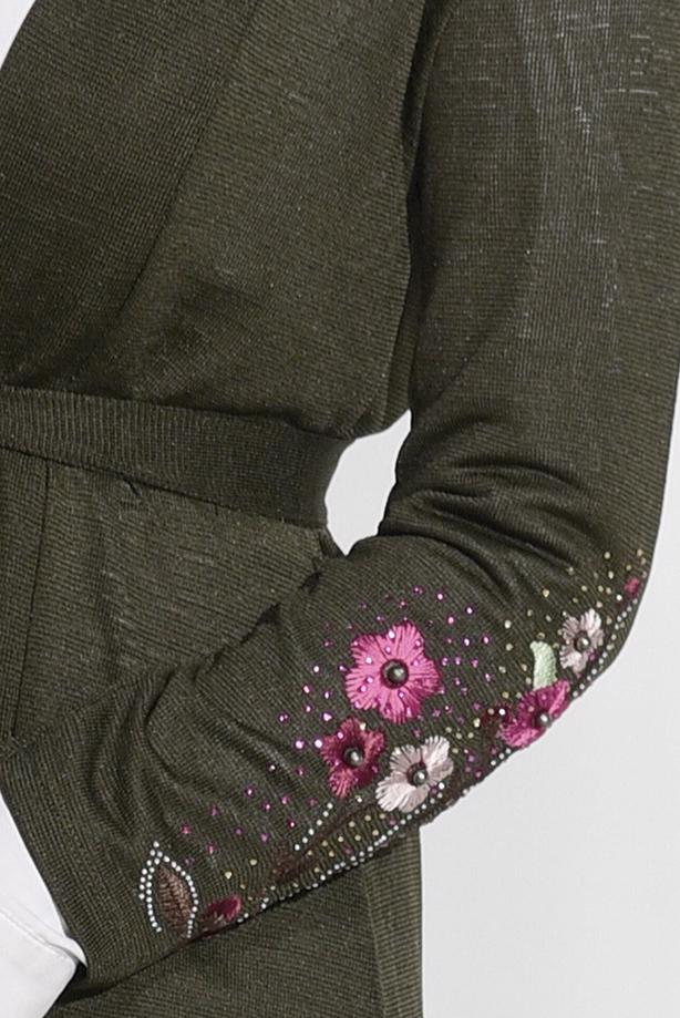Vêtements hijab  T 19102 Lafaba- Kol Kısmı Nakış Detaylı Penye Hırka - TRENDTESETTÜR