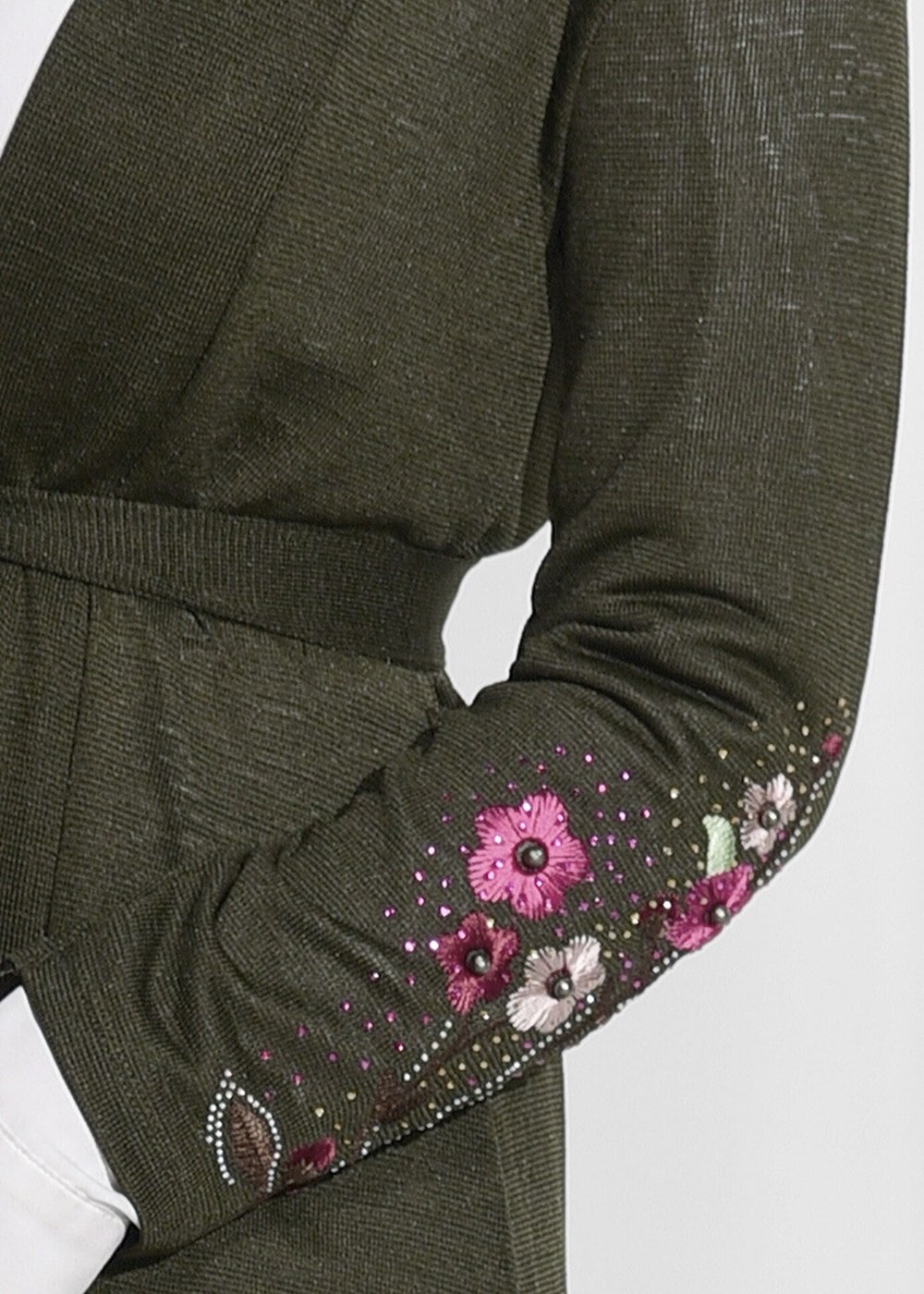 Vêtements hijab KAKI T 19102 Lafaba- Kol Kısmı Nakış Detaylı Penye Hırka