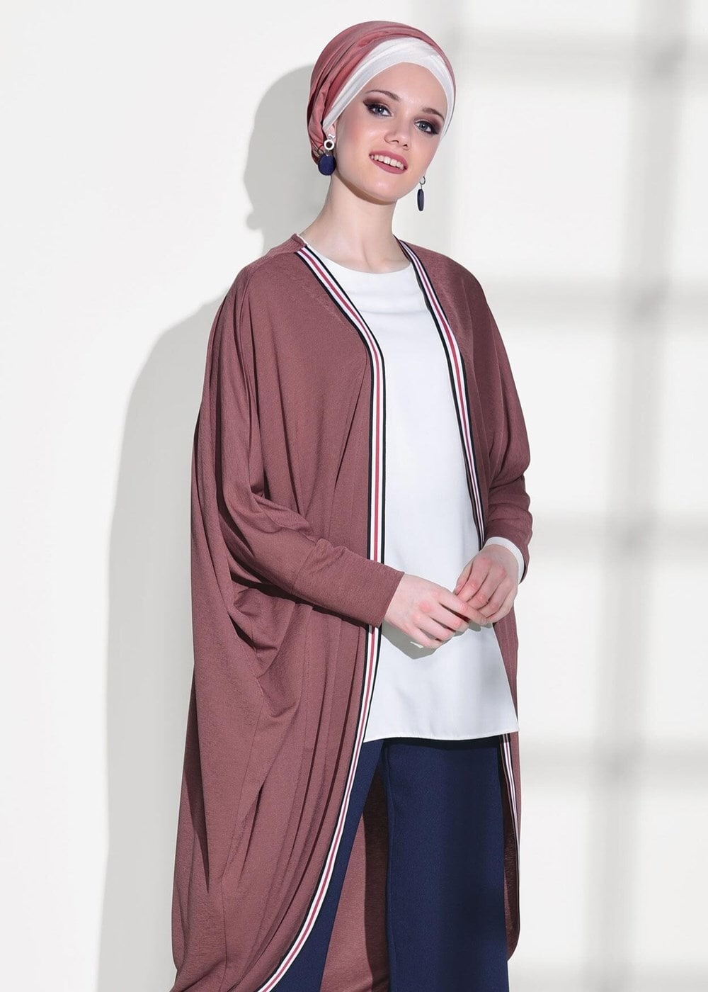 Tesettür giyim KAHVE ŞERİT DETAYLI SALAŞ HIRKA 32661 