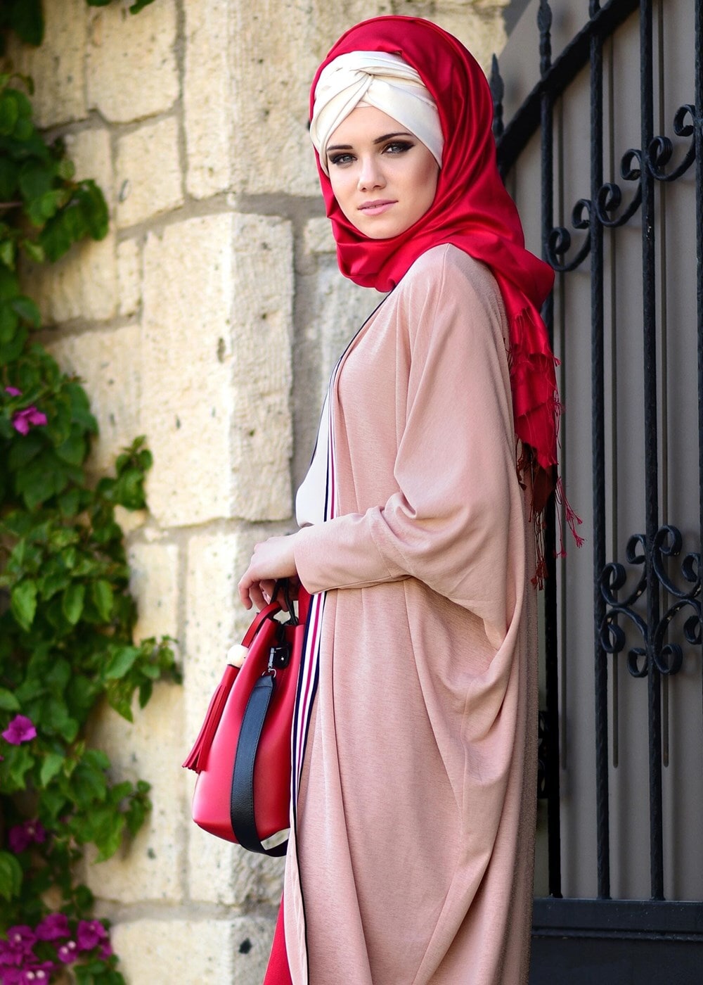Tesettür giyim PUDRA ŞERİT DETAYLI SALAŞ HIRKA 32661 