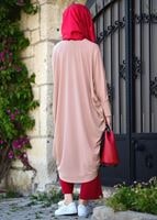 Tesettür giyim PUDRA ŞERİT DETAYLI SALAŞ HIRKA 32661 