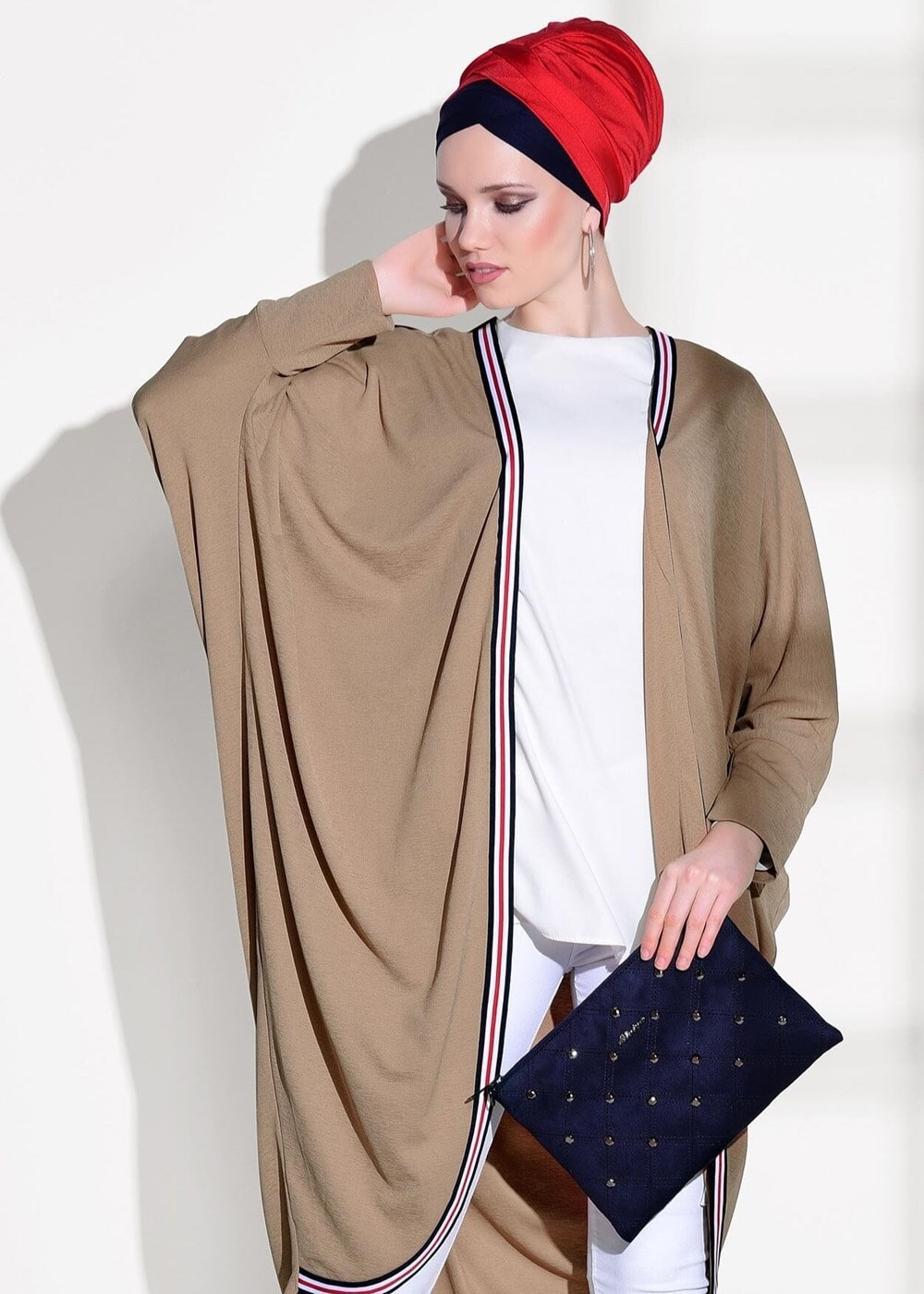 Tesettür giyim KAHVE ŞERİT DETAYLI SALAŞ HIRKA 32661 