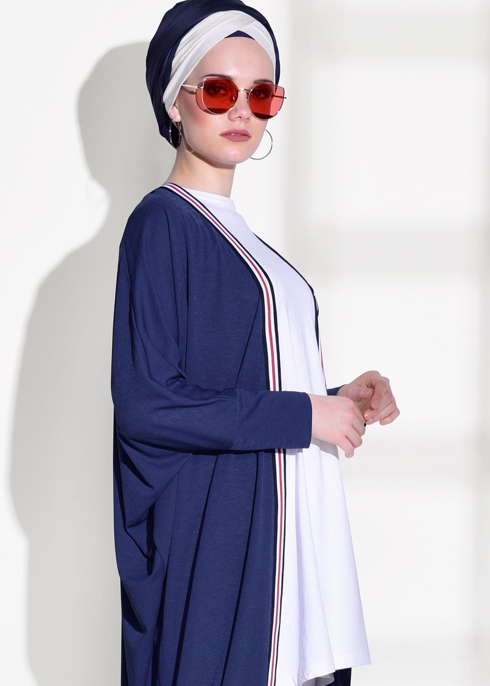 Tesettür giyim LACİVERT ŞERİT DETAYLI SALAŞ HIRKA 32661 