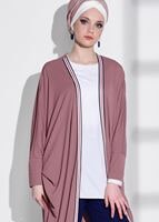 Tesettür giyim PEMBE ŞERİT DETAYLI SALAŞ HIRKA 32661 