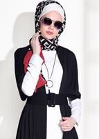 Tesettür giyim SİYAH KEMER DETAYLI UZUN HIRKA 44761