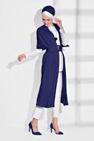 Tesettür giyim LACİVERT KEMER DETAYLI UZUN HIRKA 44761