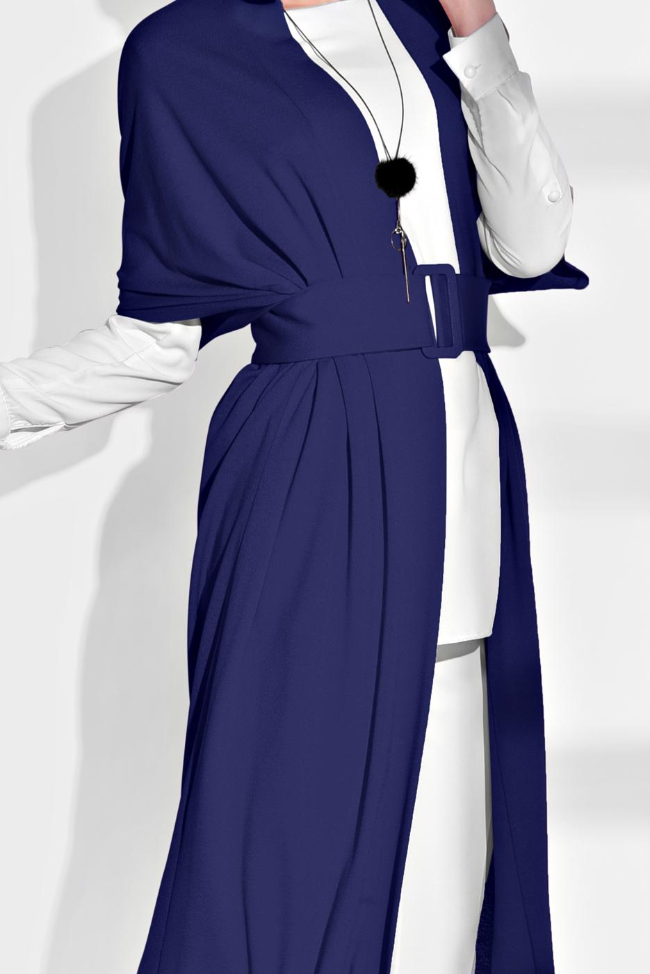 Tesettür giyim LACİVERT KEMER DETAYLI UZUN HIRKA 44761