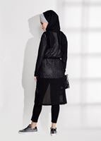 Tesettür giyim SİYAH ETEK UCU GÜPÜR DETAYLI HIRKA 48102