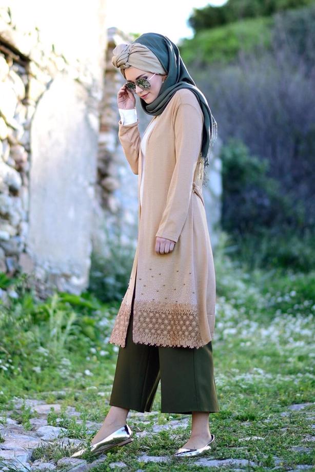 Hijab clothing   GUIPURE DETAILED CARDIGAN 48102 - TRENDTESETTÜR