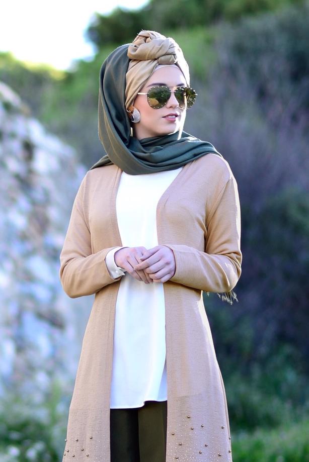 Hijab clothing   GUIPURE DETAILED CARDIGAN 48102 - TRENDTESETTÜR