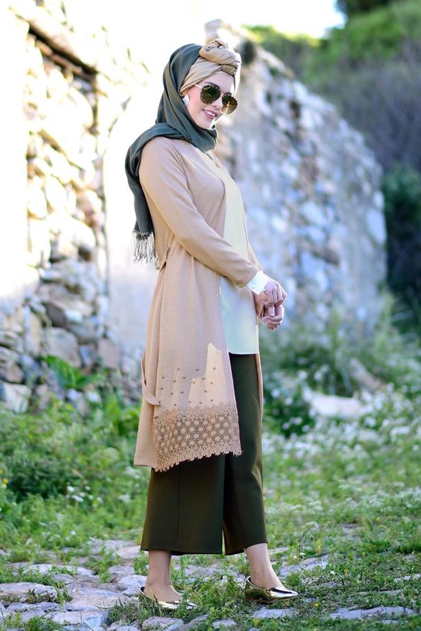 Hijab clothing   GUIPURE DETAILED CARDIGAN 48102 - TRENDTESETTÜR